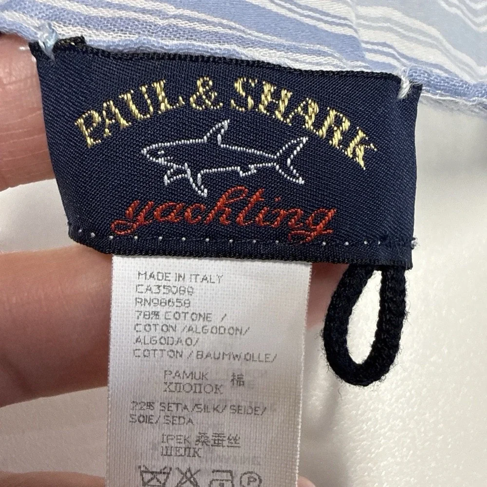 Paul & Shark Yachting Men's Scarf Blue Striped Silk Cotton Italy Fringe 14
